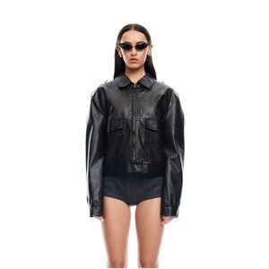 Lioness Eighties Bomber Leather Jacket, Washed Bomber B0
